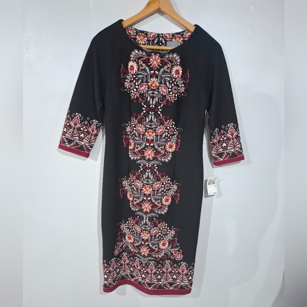 Rabbit Rabbit Rabbit Designs Women's Dress Midi Sheath Floral Multicolor  Sz 10